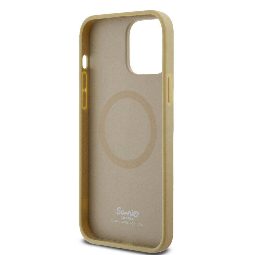 Apple iPhone 15 Pro Max Kılıf Hello Kitty Orjinal Lisanslı M-safe Şarj Özellikli Kitty Head Deri Kapak Siyah