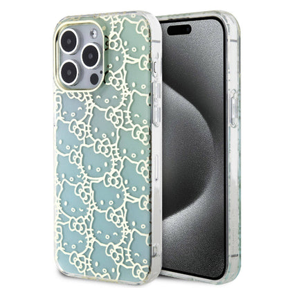 Apple iPhone 15 Pro Max Kılıf Hello Kitty Orjinal Lisanslı Renk Geçişli Elektroplating Kaplama Kitty Head Desenli Kapak Pembe