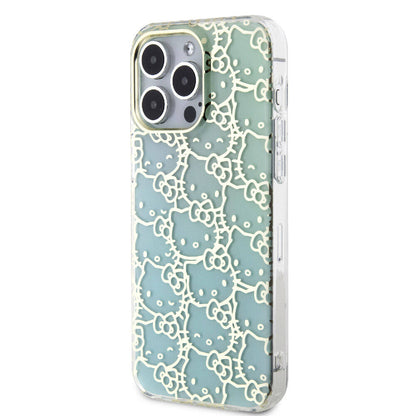 Apple iPhone 15 Pro Max Kılıf Hello Kitty Orjinal Lisanslı Renk Geçişli Elektroplating Kaplama Kitty Head Desenli Kapak Mavi