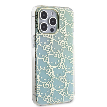Apple iPhone 15 Pro Max Kılıf Hello Kitty Orjinal Lisanslı Renk Geçişli Elektroplating Kaplama Kitty Head Desenli Kapak Pembe