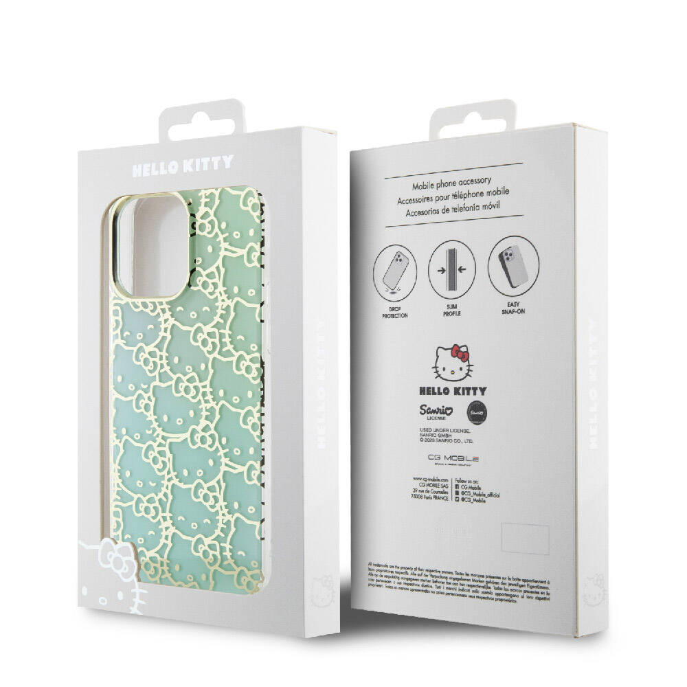 Apple iPhone 15 Pro Max Kılıf Hello Kitty Orjinal Lisanslı Renk Geçişli Elektroplating Kaplama Kitty Head Desenli Kapak Pembe