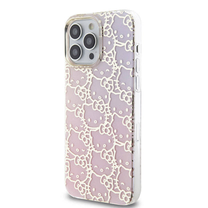 Apple iPhone 15 Pro Max Kılıf Hello Kitty Orjinal Lisanslı Renk Geçişli Elektroplating Kaplama Kitty Head Desenli Kapak Pembe