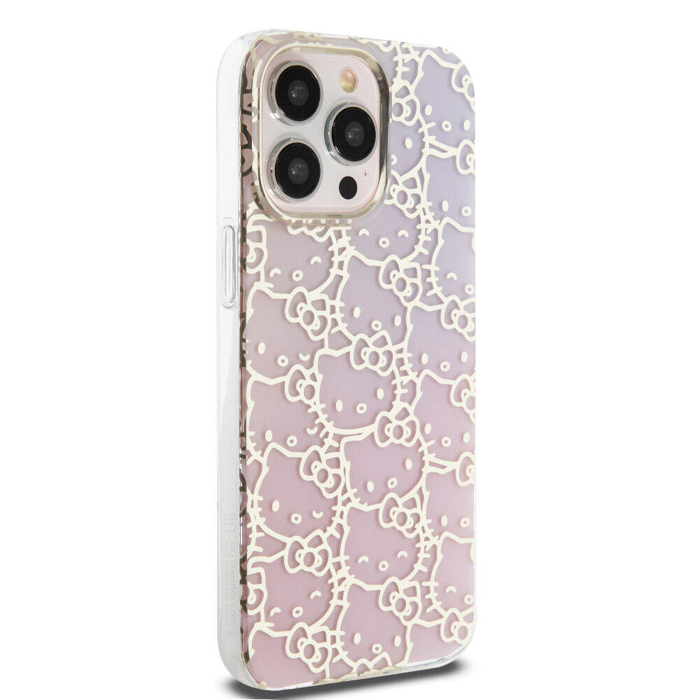 Apple iPhone 15 Pro Max Kılıf Hello Kitty Orjinal Lisanslı Renk Geçişli Elektroplating Kaplama Kitty Head Desenli Kapak Pembe
