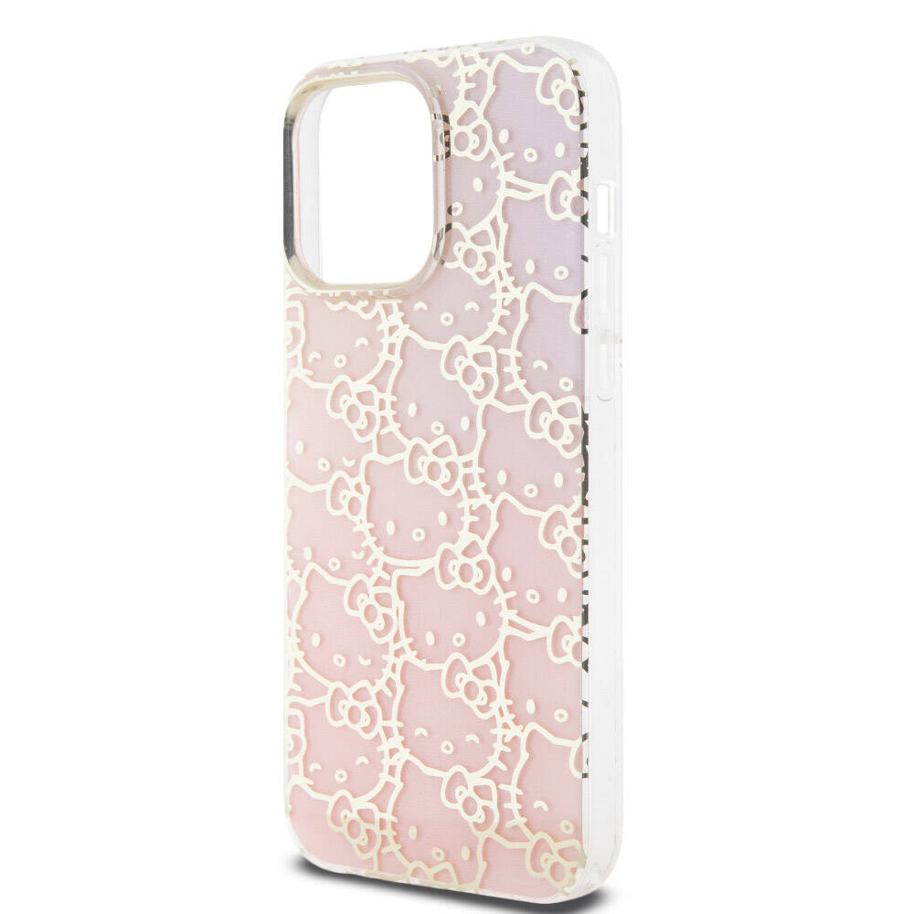 Apple iPhone 15 Pro Max Kılıf Hello Kitty Orjinal Lisanslı Renk Geçişli Elektroplating Kaplama Kitty Head Desenli Kapak Pembe