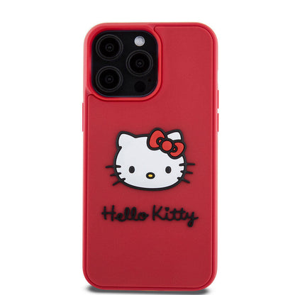 Apple iPhone 15 Pro Max Kılıf Hello Kitty Orjinal Lisanslı Yazı ve İkonik Logolu 3D Rubber Kitty Head Kapak Siyah