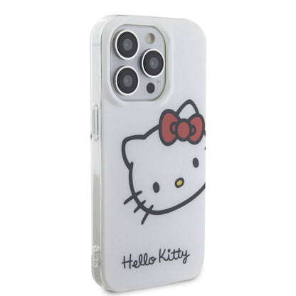 Apple iPhone 15 Pro Max Kılıf Hello Kitty Orjinal Lisanslı Yazı ve İkonik Logolu Kitty Head Kapak Beyaz
