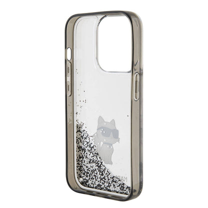 Apple iPhone 15 Pro Max Kılıf Karl Lagerfeld Choupette Sıvılı Glitter Orjinal Lisanslı Kapak Renksiz