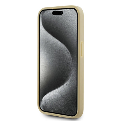 Apple iPhone 15 Pro Max Kılıf Karl Lagerfeld Orjinal Lisanslı 3D KL Yazılı Tüylü Arka Yüzey Saffiano Rhinestones Kapak Pembe