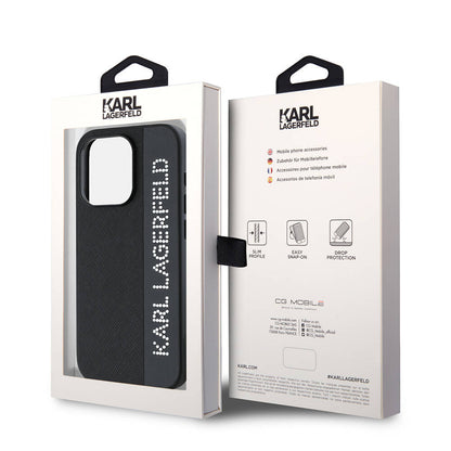 Apple iPhone 15 Pro Max Kılıf Karl Lagerfeld Orjinal Lisanslı Anahtarlıklı Taşlı KL Yazılı Saffiano Rhinestones Kapak Pembe