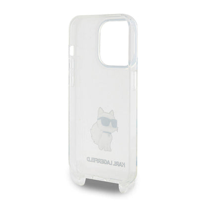 Apple iPhone 15 Pro Max Kılıf Karl Lagerfeld Orjinal Lisanslı Boyun Askılı Choupette İkonik Crossbody Kapak Renksiz