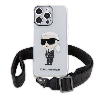 Apple iPhone 15 Pro Max Kılıf Karl Lagerfeld Orjinal Lisanslı Boyun Askılı Karl İkonik Crossbody Kapak Renksiz