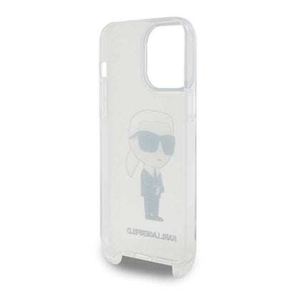 Apple iPhone 15 Pro Max Kılıf Karl Lagerfeld Orjinal Lisanslı Boyun Askılı Karl İkonik Crossbody Kapak Renksiz