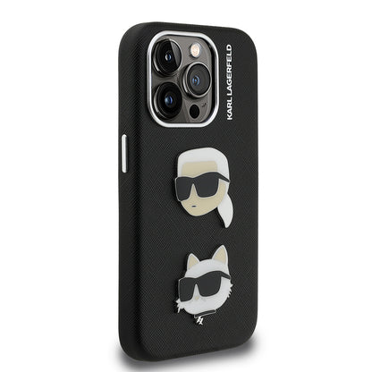 Apple iPhone 15 Pro Max Kılıf Karl Lagerfeld Orjinal Lisanslı K&C Heads Pin Kapak Gri