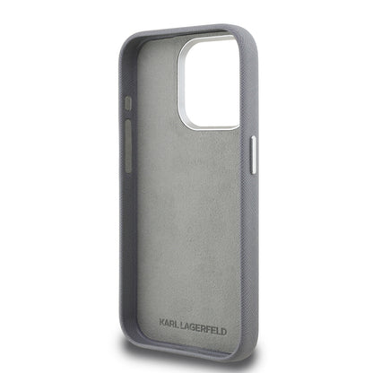 Apple iPhone 15 Pro Max Kılıf Karl Lagerfeld Orjinal Lisanslı K&C Heads Pin Kapak Siyah
