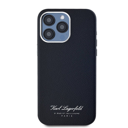 Apple iPhone 15 Pro Max Kılıf Karl Lagerfeld Orjinal Lisanslı KL Yazılı Hotel Kapak Siyah