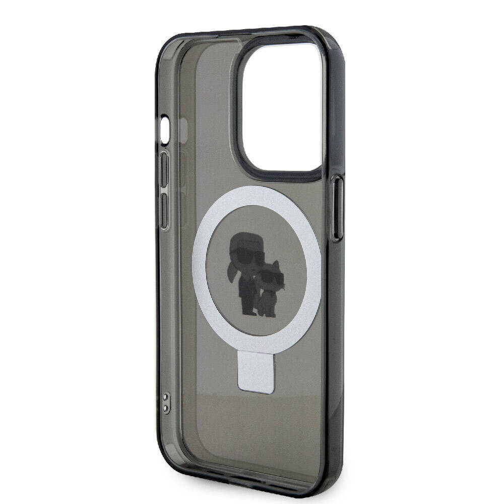 Apple iPhone 15 Pro Max Kılıf Karl Lagerfeld Orjinal Lisanslı M-safe Şarj Özellikli K&C İkonik Baskılı Ring Standlı Kapak Beyaz
