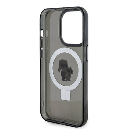 Apple iPhone 15 Pro Max Kılıf Karl Lagerfeld Orjinal Lisanslı M-safe Şarj Özellikli K&C İkonik Baskılı Ring Standlı Kapak Beyaz