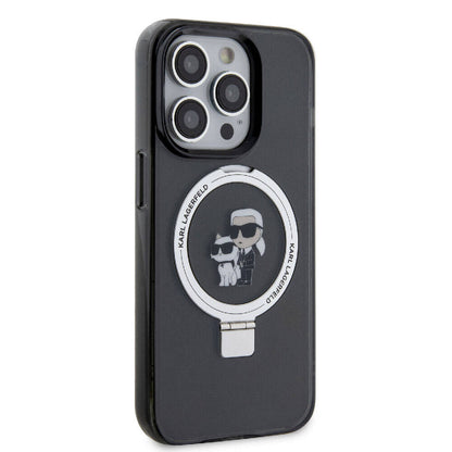 Apple iPhone 15 Pro Max Kılıf Karl Lagerfeld Orjinal Lisanslı M-safe Şarj Özellikli K&C İkonik Baskılı Ring Standlı Kapak Beyaz