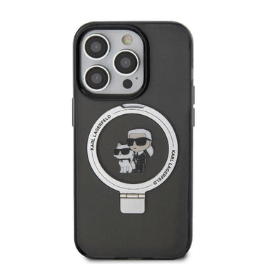 Apple iPhone 15 Pro Max Kılıf Karl Lagerfeld Orjinal Lisanslı M-safe Şarj Özellikli K&C İkonik Baskılı Ring Standlı Kapak
