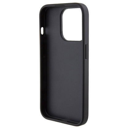 Apple iPhone 15 Pro Max Kılıf Karl Lagerfeld Orjinal Lisanslı Metal Yazı Logolu Dikişli Logo Arka Yüzey Kapitone Kapak Siyah