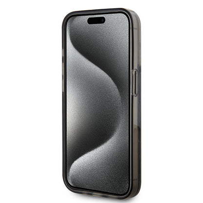 Apple iPhone 15 Pro Max Kılıf Karl Lagerfeld Orjinal Lisanslı Simli KL Yazılı Monogram Gradıent Kapak Siyah