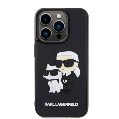 Apple iPhone 15 Pro Max Kılıf Karl Lagerfeld Silikon 3D K&C Logo Orjinal Lisanslı Kapak Siyah