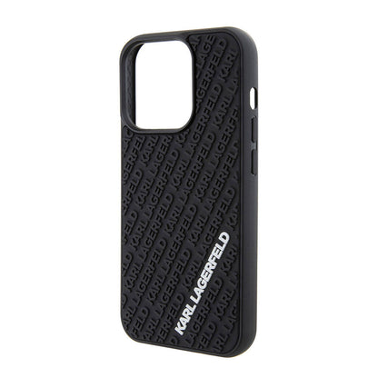 Apple iPhone 15 Pro Max Kılıf Karl Lagerfeld Silikon 3D Multi Logo Orjinal Lisanslı Kapak Siyah