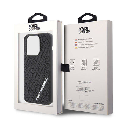 Apple iPhone 15 Pro Max Kılıf Karl Lagerfeld Silikon 3D Multi Logo Orjinal Lisanslı Kapak Siyah