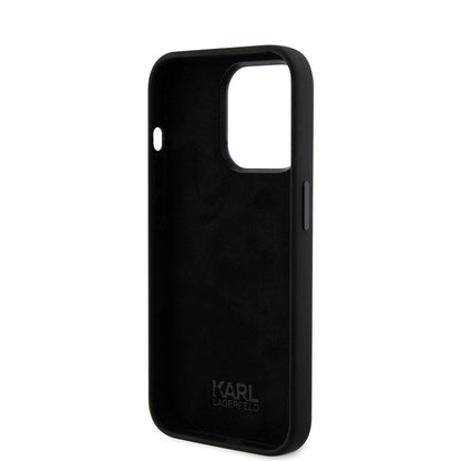 Apple iPhone 15 Pro Max Kılıf Karl Lagerfeld Silikon İkonik Metal Logo Orjinal Lisanslı Kapak Siyah