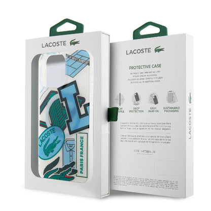 Apple iPhone 15 Pro Max Kılıf Lacoste Orjinal Lisanslı M-safe Şarj Özellikli Çift Katmanlı Yamalar Desenli Kapak Sarı