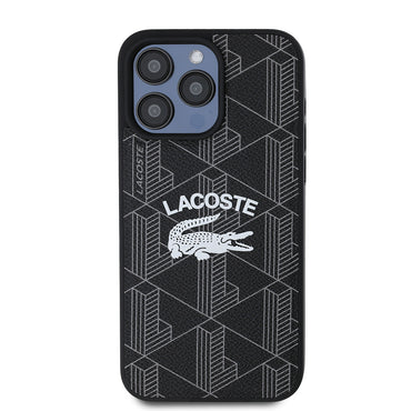 Apple iPhone 15 Pro Max Kılıf Lacoste Orjinal Lisanslı M-safe Şarj Özellikli Mono Vintage Logo Kapak Siyah