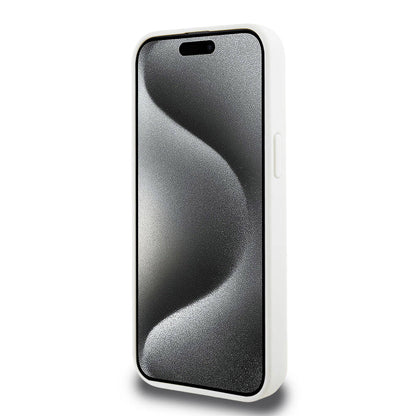 Apple iPhone 15 Pro Max Kılıf Lacoste Orjinal Lisanslı M-safe Şarj Özellikli PU Deri Görünümlü Kartlıklı Karışık Monogram Desenli Kapak Beyaz