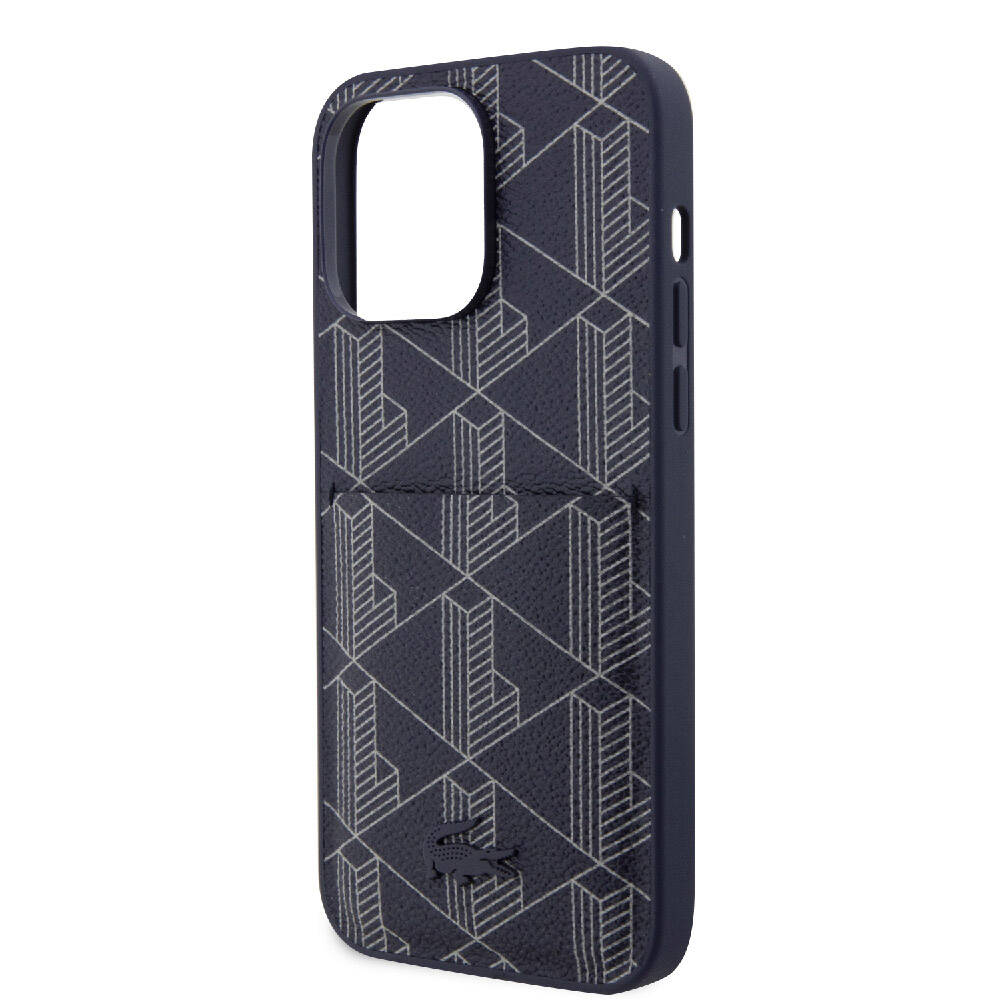 Apple iPhone 15 Pro Max Kılıf Lacoste Orjinal Lisanslı M-safe Şarj Özellikli PU Deri Görünümlü Kartlıklı Karışık Monogram Desenli Kapak Beyaz