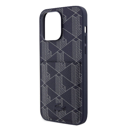 Apple iPhone 15 Pro Max Kılıf Lacoste Orjinal Lisanslı M-safe Şarj Özellikli PU Deri Görünümlü Kartlıklı Karışık Monogram Desenli Kapak Beyaz