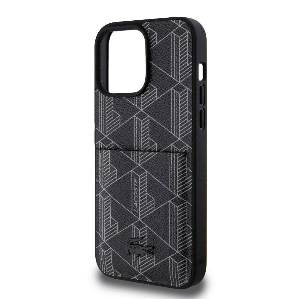 Apple iPhone 15 Pro Max Kılıf Lacoste Orjinal Lisanslı M-safe Şarj Özellikli PU Deri Görünümlü Kartlıklı Karışık Monogram Desenli Kapak Beyaz