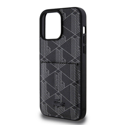 Apple iPhone 15 Pro Max Kılıf Lacoste Orjinal Lisanslı M-safe Şarj Özellikli PU Deri Görünümlü Kartlıklı Karışık Monogram Desenli Kapak Beyaz