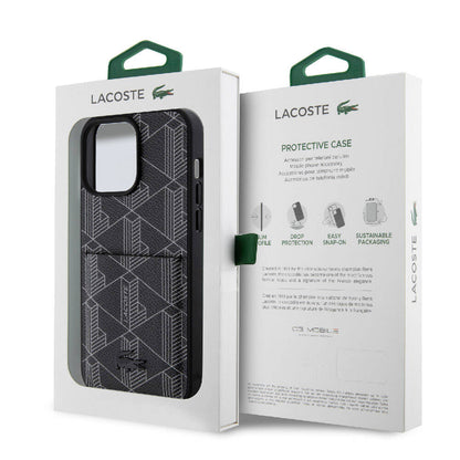 Apple iPhone 15 Pro Max Kılıf Lacoste Orjinal Lisanslı M-safe Şarj Özellikli PU Deri Görünümlü Kartlıklı Karışık Monogram Desenli Kapak Beyaz