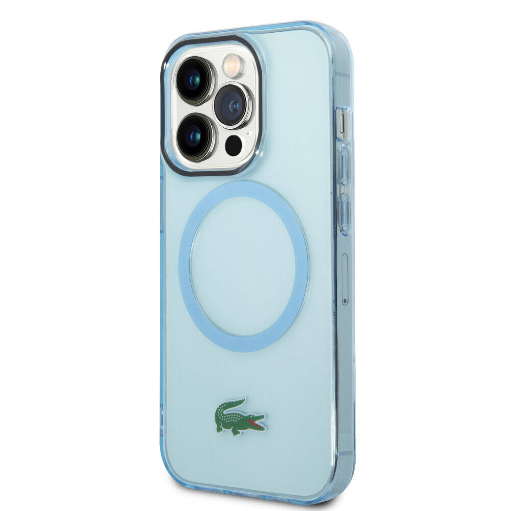 Apple iPhone 15 Pro Max Kılıf Lacoste Orjinal Lisanslı M-safe Şarj Özellikli Transparan Timsah Logo Baskılı Kapak Mavi Açık