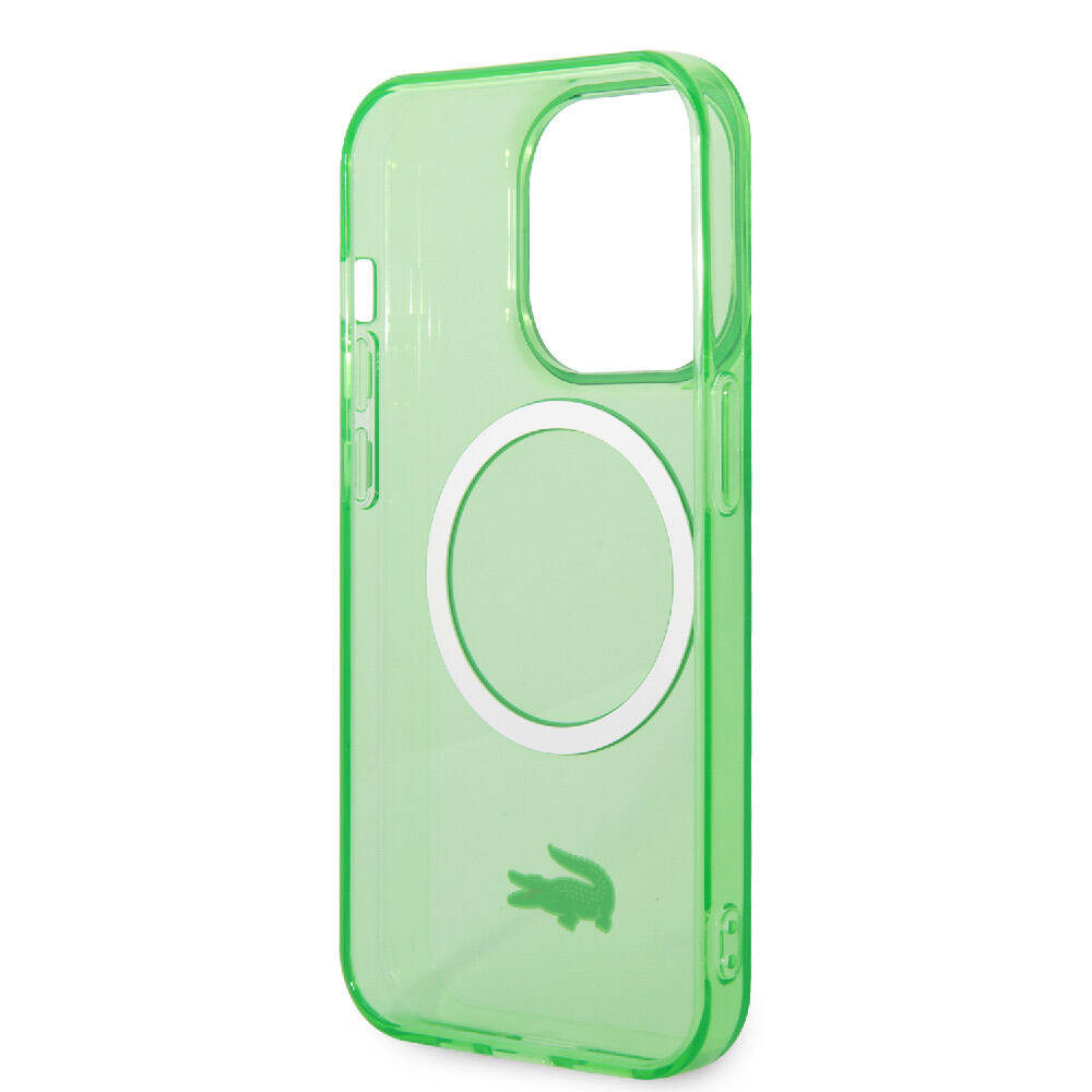 Apple iPhone 15 Pro Max Kılıf Lacoste Orjinal Lisanslı M-safe Şarj Özellikli Transparan Timsah Logo Baskılı Kapak Yeşil