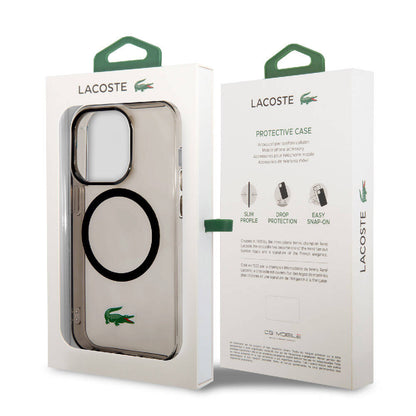 Apple iPhone 15 Pro Max Kılıf Lacoste Orjinal Lisanslı M-safe Şarj Özellikli Transparan Timsah Logo Baskılı Kapak Mavi Açık