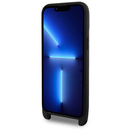 Apple iPhone 15 Pro Max Kılıf Lacoste Orjinal Lisanslı PU Pike Desenli Arka Yüzey Askılı İkonik Timsah Dokuma Logolu Kapak Lacivert