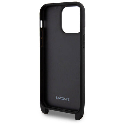 Apple iPhone 15 Pro Max Kılıf Lacoste Orjinal Lisanslı PU Pike Desenli Arka Yüzey Askılı İkonik Timsah Dokuma Logolu Kapak Kırmızı