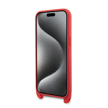 Apple iPhone 15 Pro Max Kılıf Lacoste Orjinal Lisanslı PU Pike Desenli Arka Yüzey Askılı İkonik Timsah Dokuma Logolu Kapak Lacivert