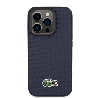 Apple iPhone 15 Pro Max Kılıf Lacoste Orjinal Lisanslı PU Pike Desenli Arka Yüzey İkonik Timsah Dokuma Logolu Kapak Siyah