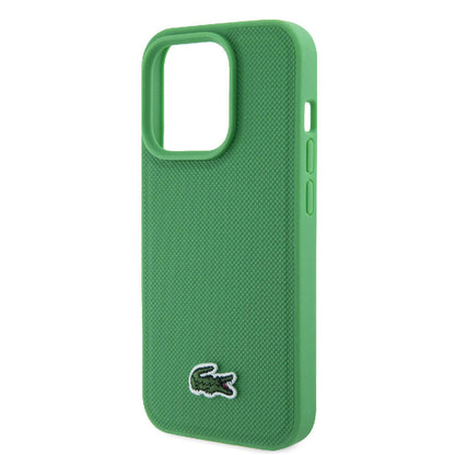 Apple iPhone 15 Pro Max Kılıf Lacoste Orjinal Lisanslı PU Pike Desenli Arka Yüzey İkonik Timsah Dokuma Logolu Kapak Yeşil