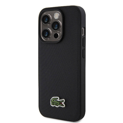 Apple iPhone 15 Pro Max Kılıf Lacoste Orjinal Lisanslı PU Pike Desenli Arka Yüzey İkonik Timsah Dokuma Logolu Kapak Lacivert