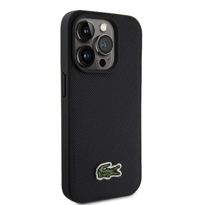 Apple iPhone 15 Pro Max Kılıf Lacoste Orjinal Lisanslı PU Pike Desenli Arka Yüzey İkonik Timsah Dokuma Logolu Kapak Lacivert