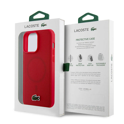 Apple iPhone 15 Pro Max Kılıf Lacoste Orjinal Lisanslı PU Pike Desenli Arka Yüzey İkonik Timsah Dokuma Logolu Kapak Lacivert