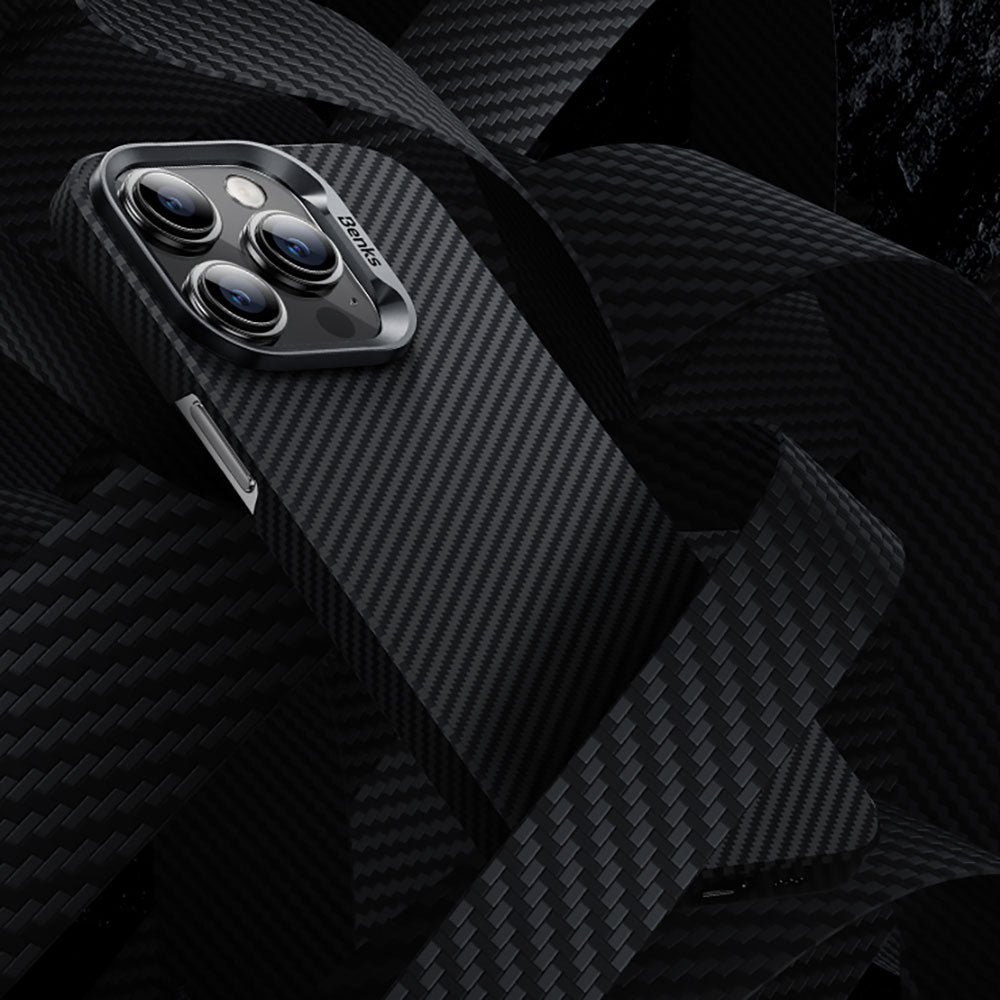 Apple iPhone 15 Pro Max Case M-safe Carbon Fiber Benks Essential ArmorAir 600D Kevlar Cover Black 