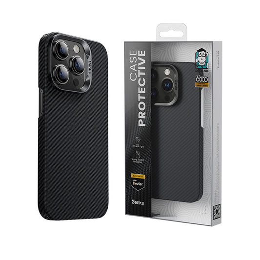 Apple iPhone 15 Pro Max Case M-safe Carbon Fiber Benks Essential ArmorAir 600D Kevlar Cover Black 